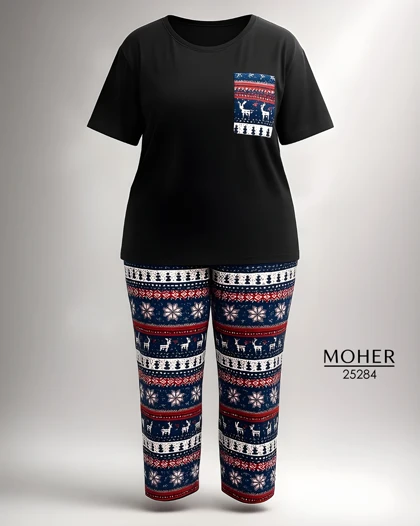 ست تیشرت و شلوار سایز بزرگ طرح گوزن زمستانه