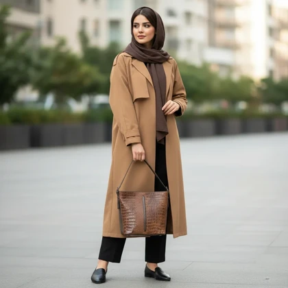 کیف چرم طبیعی مدل سطلی خط عمود