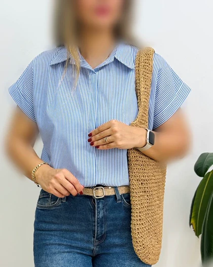 شومیز آستین کوتاه راه راه