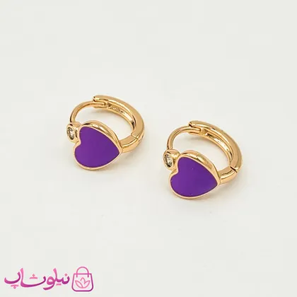 گوشواره حلقه‌ای ژوپینگ مدل قلب بنفش