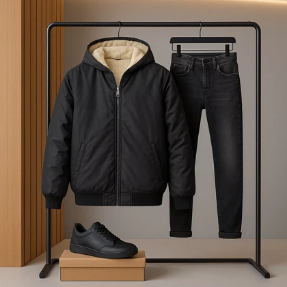 کاپشن مردانه مشکی داخل تمام خز مدل adidas-مشکی ویژه