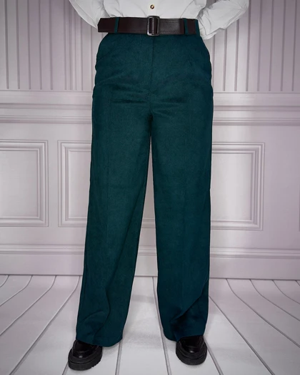 خرید شلوار بگ مخمل کبریتی سبز زنانه قد 107 سایز بندی 40 تا 48 Women's Green Corduroy Baggy Pants کد 914101