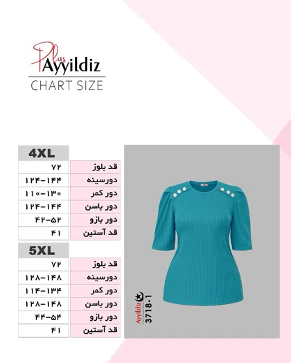 بلوز آستین کوتاه زنانه سایز بزرگ کد 3718
