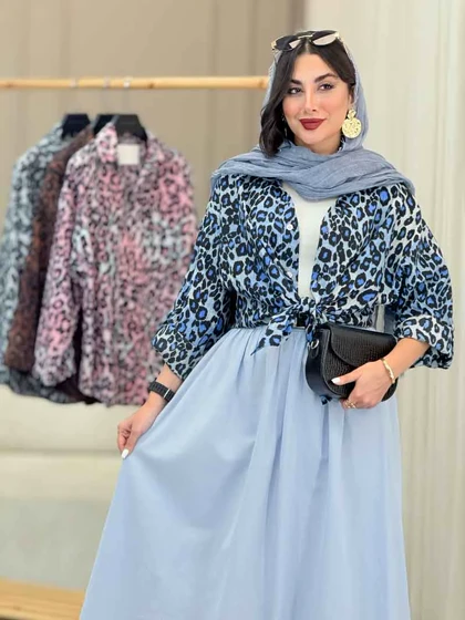مانتو طرح پلنگی آستین پاگن