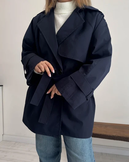 ترنچ کت Drop قد کوتاه (سرمه ای)