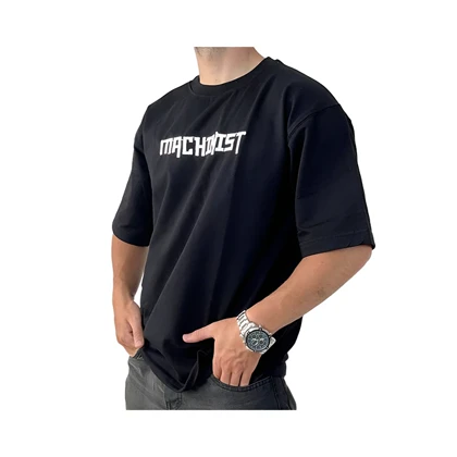 تیشرت آستین کوتاه مردانه مشکی مچینست طرح باکسی