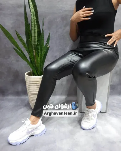 شلوار چرم کمرپهن کرک دار قد 90 نیمه براق
