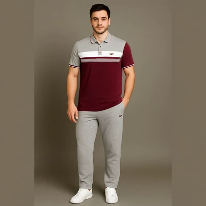 ست تیشرت شلوار مردانه شوک زرشکی