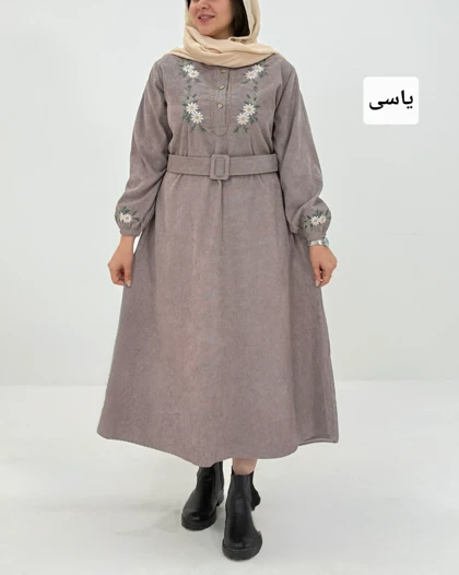پیراهن مانتویی آتی ( مخمل کبریتی گلدوزی ) کد محصول 1434
