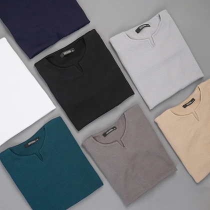 تیشرت آستین کوتاه یقه کوبایی مشکی مردانه مدل Asam