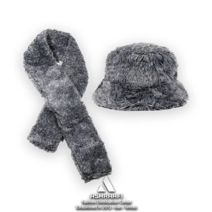 ست کلاه و شال گردن زنانه Faux Fur Bucket Hat and Scarves HA164