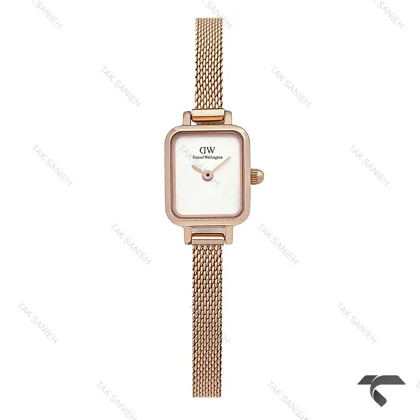 دنیل ولینگتون کوادرو مینی زنانه رزگلد صفحه سفید مهندسی حصیری DW-10673-L