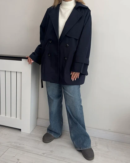 ترنچ کت Drop قد کوتاه (سرمه ای)