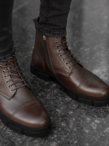 بوت چرم طبیعی زیپ‌دار قهوه ای sho169