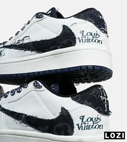 کفش کتانی مردانه و زنانه سفید سرمه ای NIKE LOUIS VUITTON x travis scott
