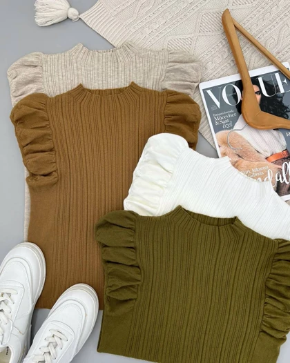 تاپ بافت استین پلیسه کد 4359