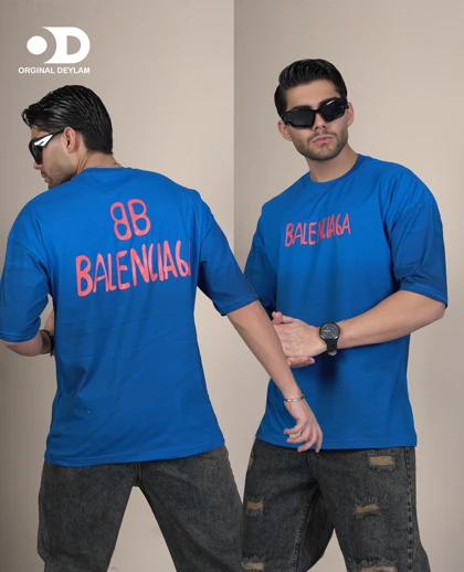تیشرت بالانسیاگا آبی ایتالیایی پیسوله ای پشت چاپ پارچه ترک با تضمین کیفیت 1 ساله