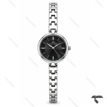 ساعت الگانس زنانه رفرنس EL007 سیلور صفحه مشکی Elegance-11484-L