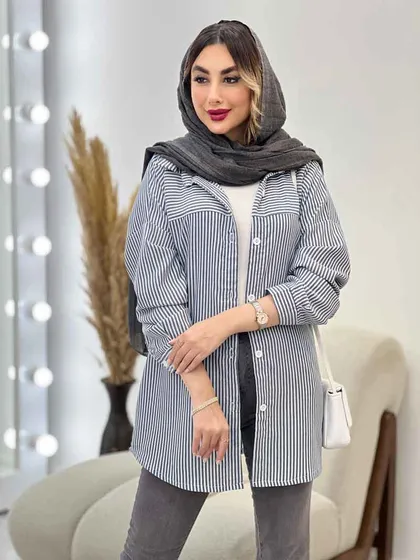 شومیز راه راه برش‌دار
