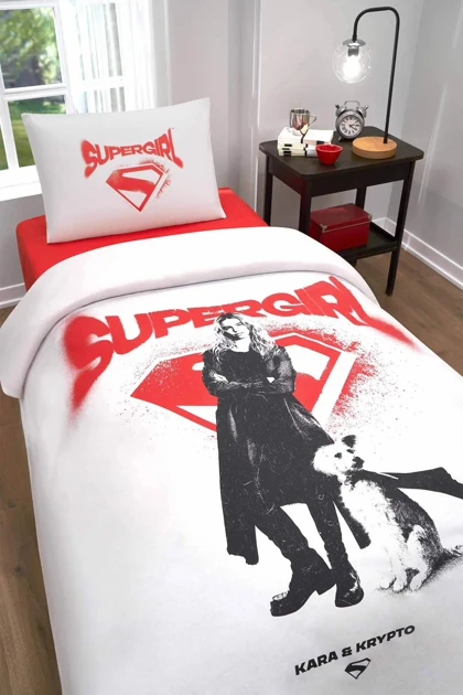 سرویس روتختی یک نفره Özdilek مدل Supergirl Krypt پنبه‌ای - سفید