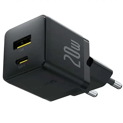 شارژر دیواری 20 وات فست شارژ Type-C و USB بیسوس با کابل دو سر تایپ سی CCZC20UE