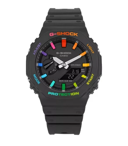 ساعت مردانه جی شاک GA2100 مشکی رنگین کمانی