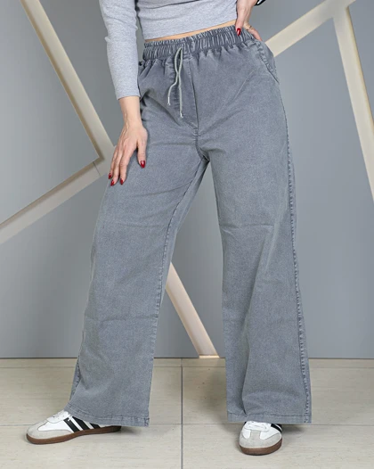 شلوار نیم بگ جین کاغذی طوسی سنگ شور زنانه قد 105 سایز 38 تا 52 Grey Stone Washed Paper Jeans کد 40030