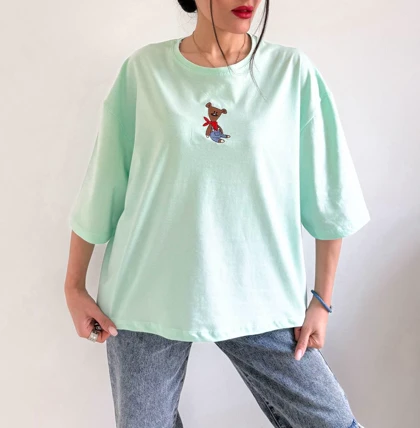 تیشرت باکسی گلدوزی زنانه عروسک تدی مستربین