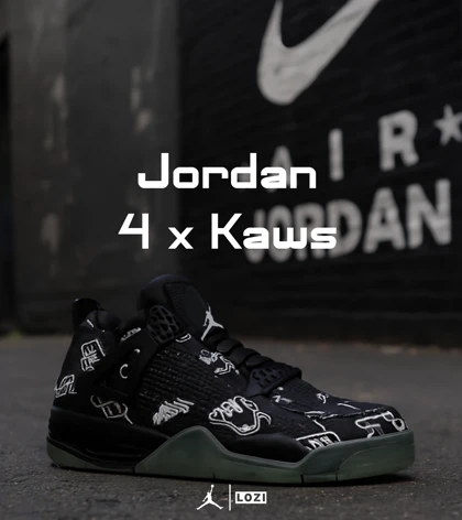 کفش کتانی ساق‌دار مردانه مشکی سبز Jordan 4 x Kaws مدل 7161
