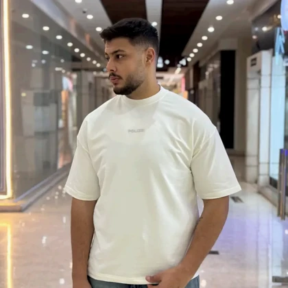 تیشرت یقه گرد چاپی پفکی برجسته چشم پولیزی سفید 171
