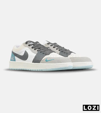 کفش کتانی مردانه و زنانه سفید طوسی آبی NIKE jordan 1 مدل 8783