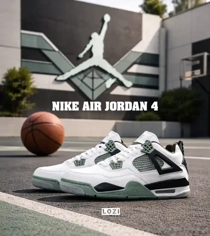 کتانی ساق‌دار زنانه و مردانه سفید سبز Nike air jordan 4 مدل 8036
