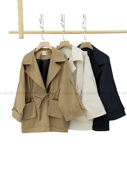 بارانی کمرکش کتان کد1004289