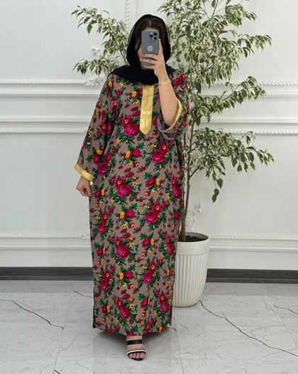 پیراهن سنتی گل‌دار نوارطلایی 6007