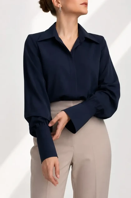 شومیز زنانه کرپ یقه پایه دار کریستینا (Cristina) سین استایل