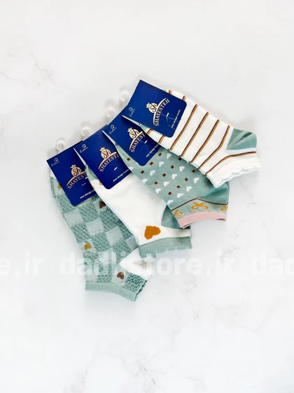 جوراب مچی نخ پنبه طرحدار سفید سبز