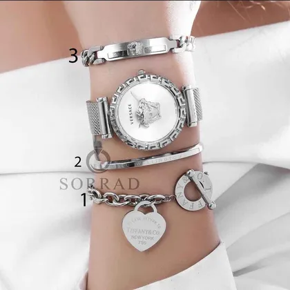 ساعت ورساچه زنانه / ساده بند حصیری استیل رنگ سیلور صفحه سفید