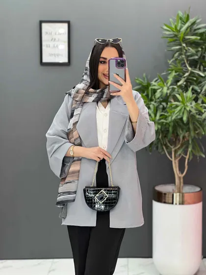 مانتو یقه دوبل آستین پاکتی