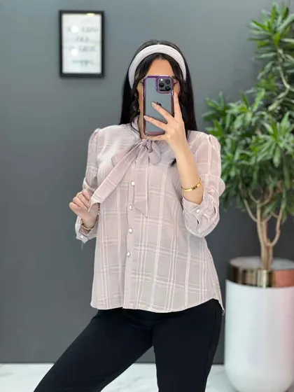 شومیز نخی یقه بند دار