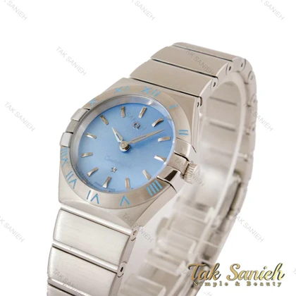 ساعت اومگا زنانه نقره ای صفحه آبی آسمانی ایندکس خطی Omega-5166-L
