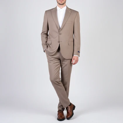 کت و شلوار دو دکمه نسکافه ای راه راه