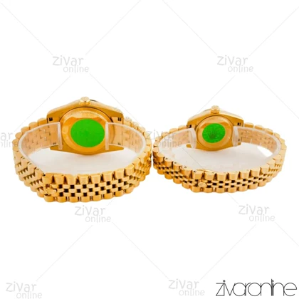 ست ساعت رولکس دیت جاست طلایی ایندکس نگین‌دار 104522