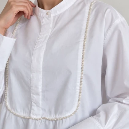 شومیز مجلسی سفید مروارید دوزی H and M اصل سایز 2 کد 3383