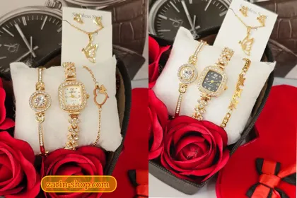 باکس هدیه ساعت و نیمست و دستبند نگینی