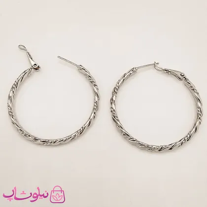 گوشواره زنانه حلقه‌ای بزرگ ژوپینگ نقره ای