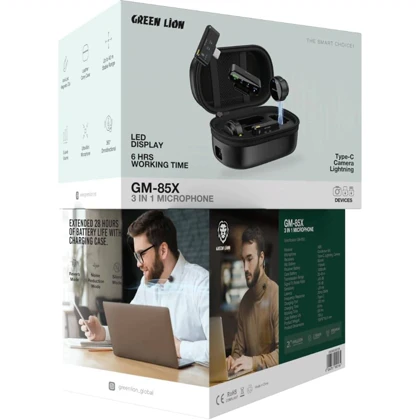 میکروفون یقه‌ای بی‌سیم سه کاره گرین‌لاین Green Lion GM-85X/GNGM85XMICBK