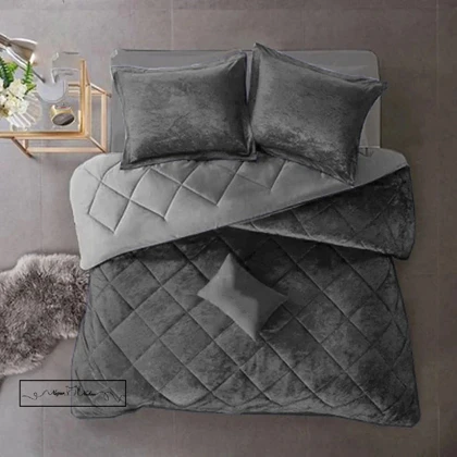 روتختی مینیمال مخمل طرح لوزی طوسی تیره کد 101300