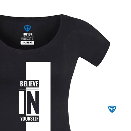 تیشرت نانو آنتی باکتریال ضد تعریق زنانه مشکی طرح believe