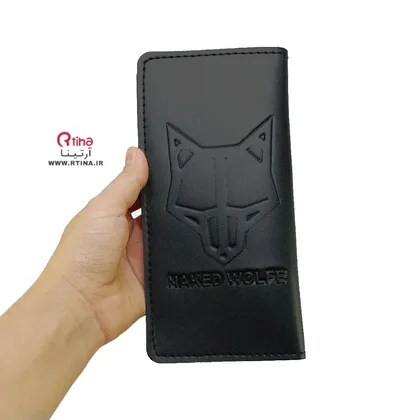 کیف پول مشکی چرم مردانه طرح گرگ WOLF