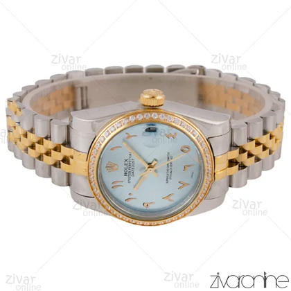 ساعت رولکس دیت جاست زنانه صفحه آبی ایندکس اعداد عربی مدیوم 105697
